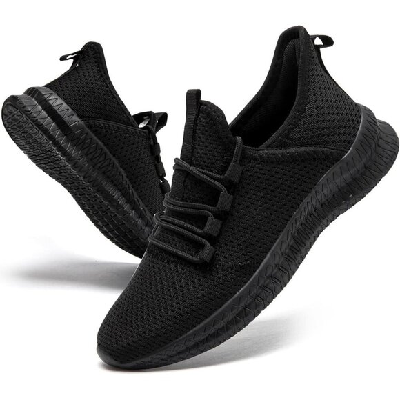 Mens Slip On Walking Shoes Mens Running Black Mesh Breathable Tennis Sneakers